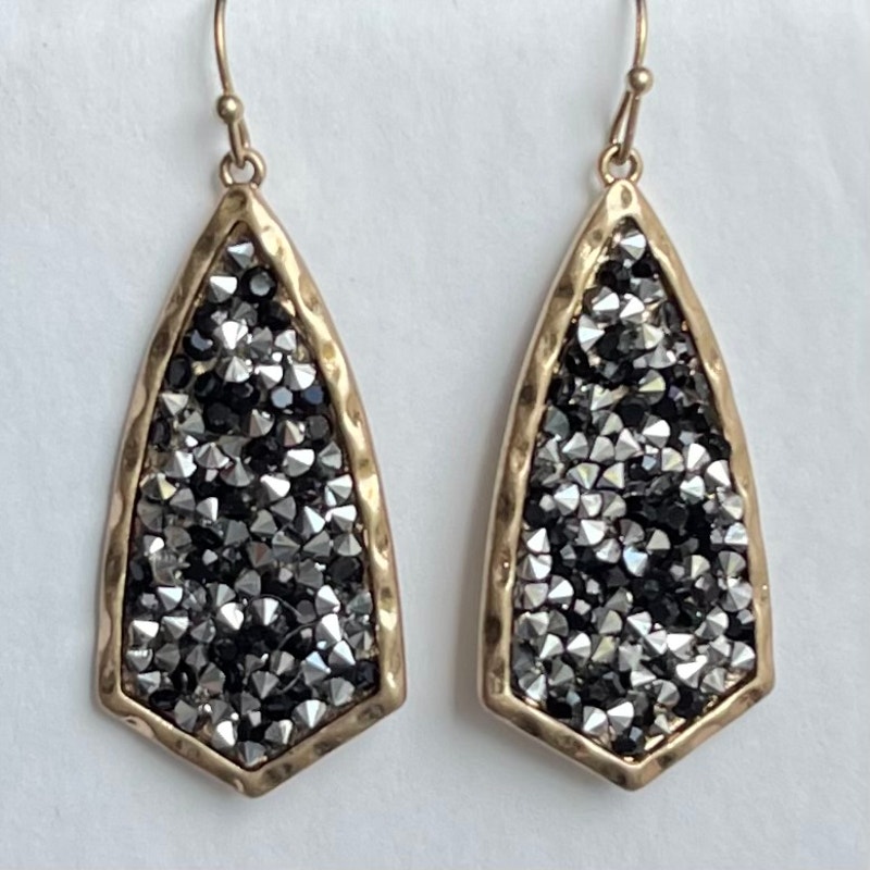 New Boutique Black Silver Gold Glitter Stone Dangle Sparkle Fish Hook Earrings
